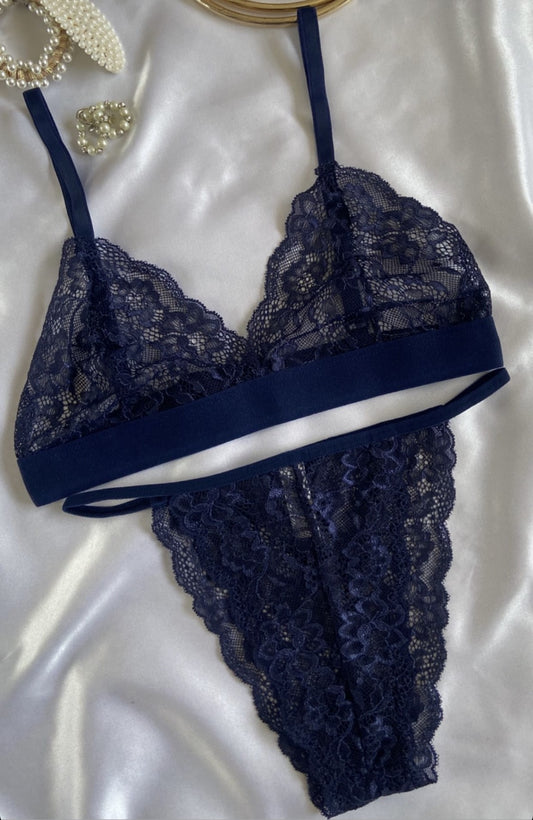 Blauwe Lore Sorta 2 Delige Lingerie Set  Zonder Beugel Met Elastiek